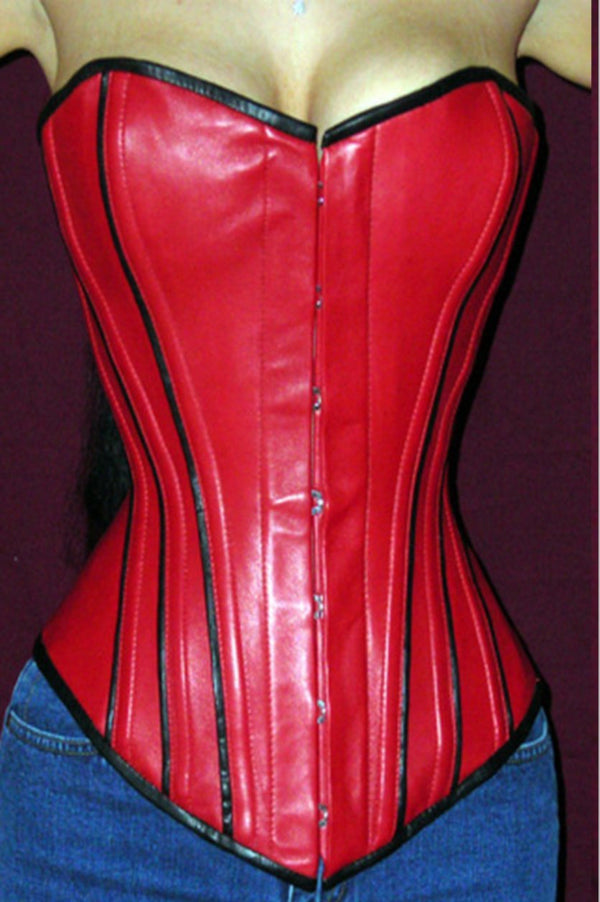 Piping Red With Black Leather Corset