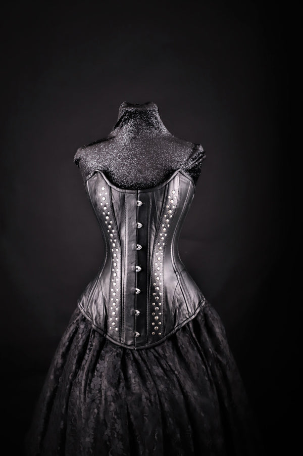 Studded Beauty Black With Faux Crock Insert Corset Overbust