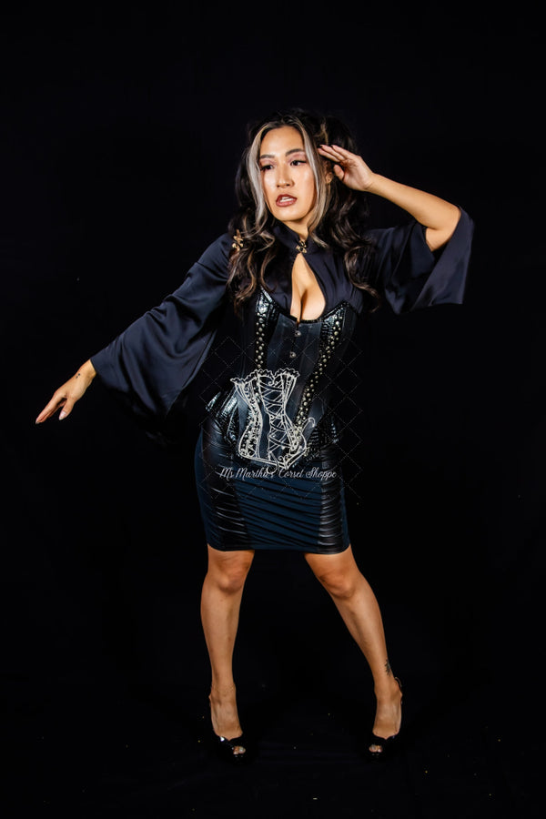 Leather Overbust Corset; Studded Beauty in Black Overbust