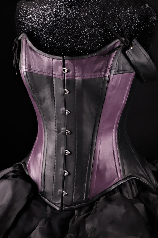 Tulip Black Purple Leather Corset Overbust