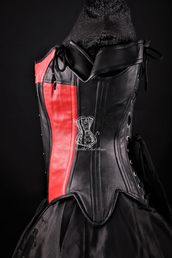 Tulip Black Red Leather Corset Overbust