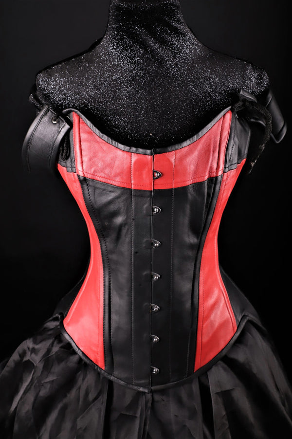Tulip Black Red Leather Corset Overbust