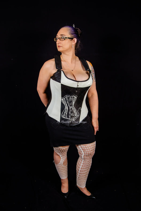 Leather Overbust Corset; Tulip in Black & White Overbust