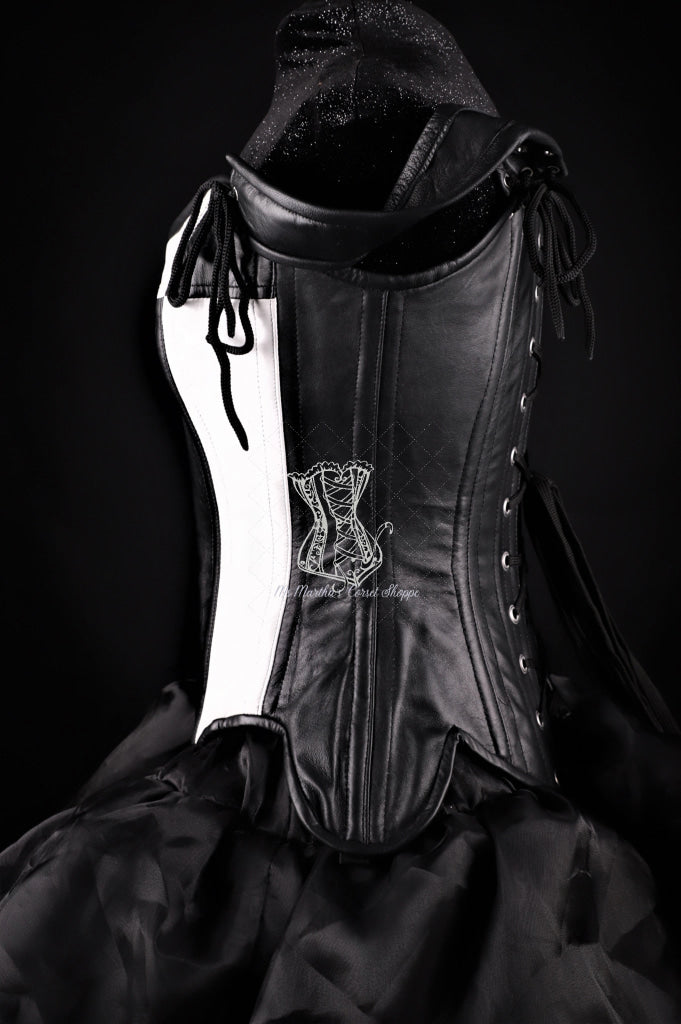 Tulip Leather Black White Corset Overbust