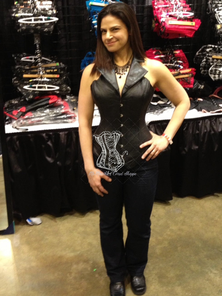 Leather Overbust Corsevest; Black Overbust