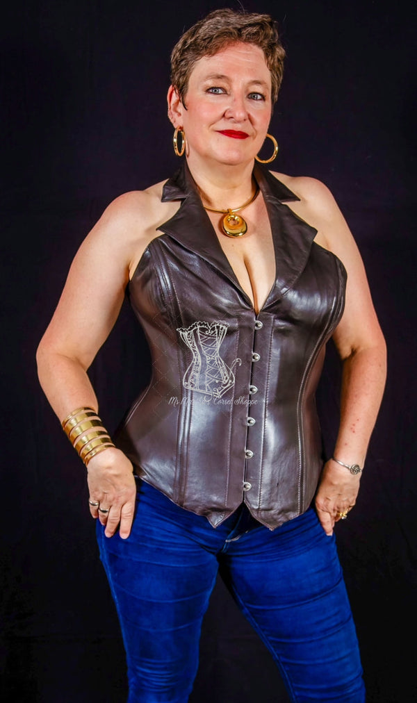 Leather Overbust Corsevest; Brown Overbust