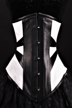 Geometric Black And White Leather Underbust Corset