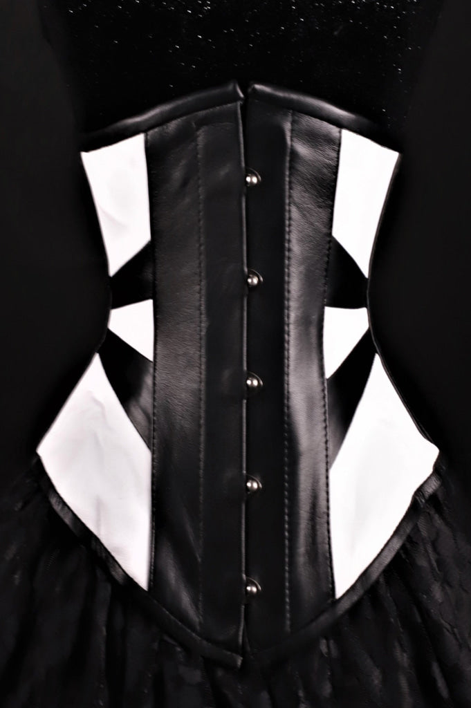 Geometric Black And White Leather Underbust Corset