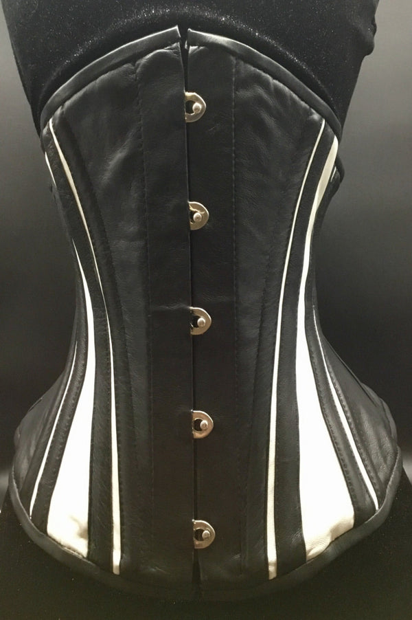 Slim Stripes Leather Black And White Underbust Corset