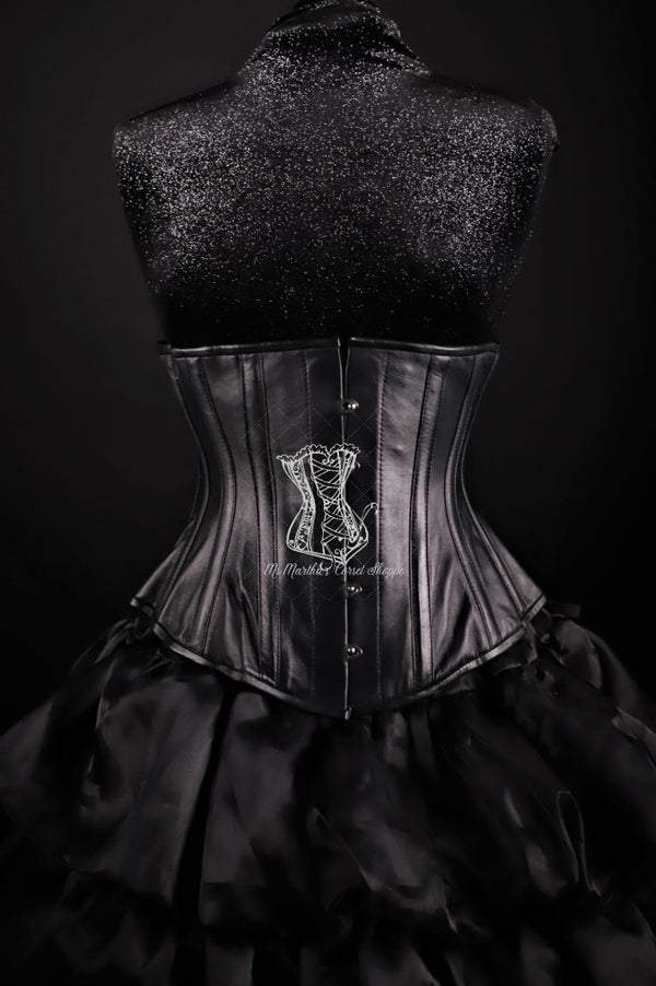 Striped Black On Leather Underbust Corset