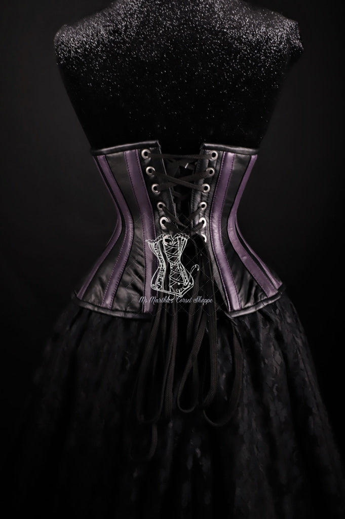 Stripes Purple Black Leather Underbust