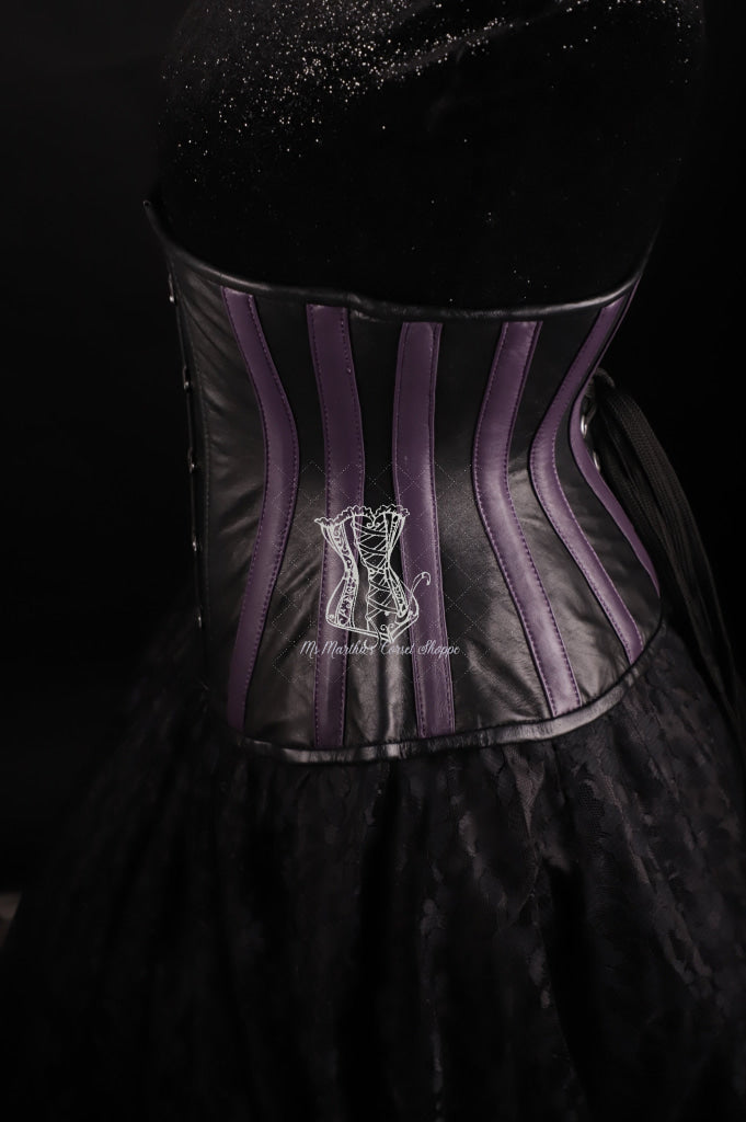 Stripes Purple Black Leather Underbust