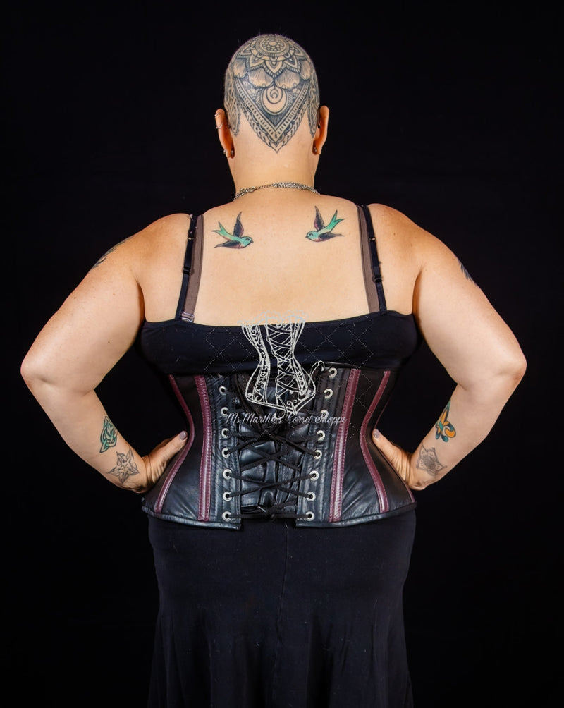 Leather Underbust Cincher; Striped in Black & Purple Underbust