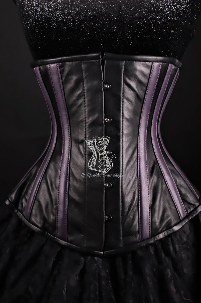 Stripes Purple Black Leather Underbust