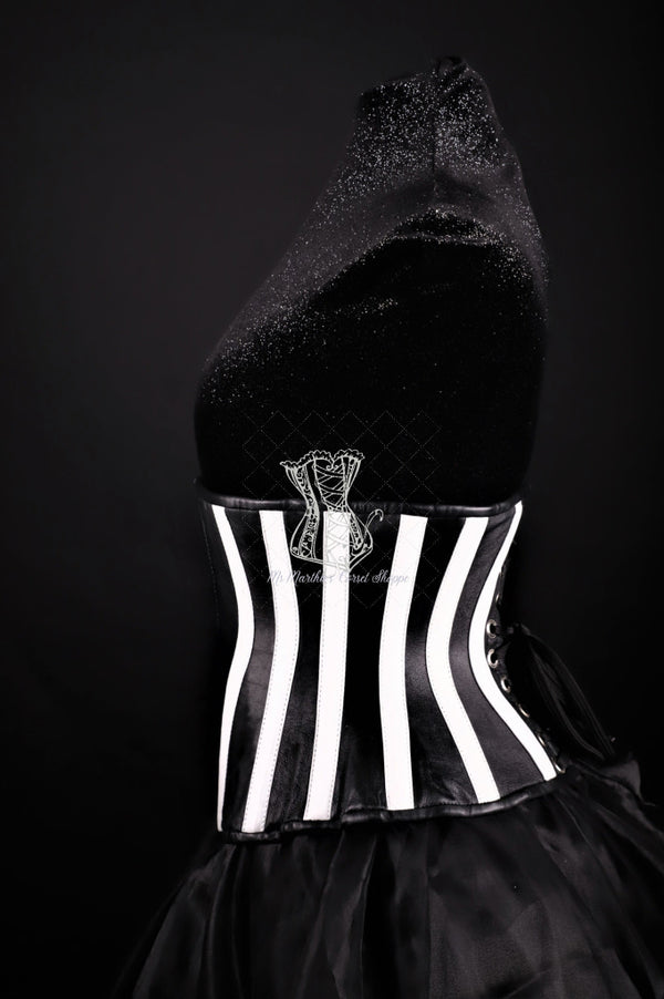 Stripes Black And White Leather Underbust Corset