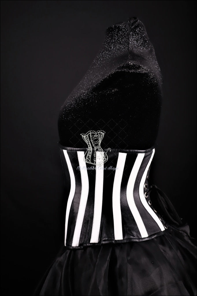 Leather Underbust Cincher; Striped in Black & White