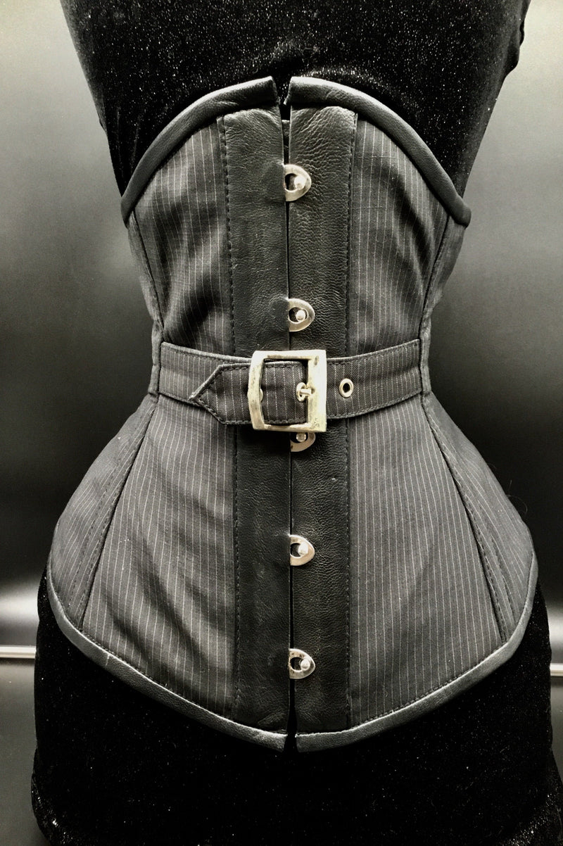 Pin Stripes Silk & Leather Underbust Corset