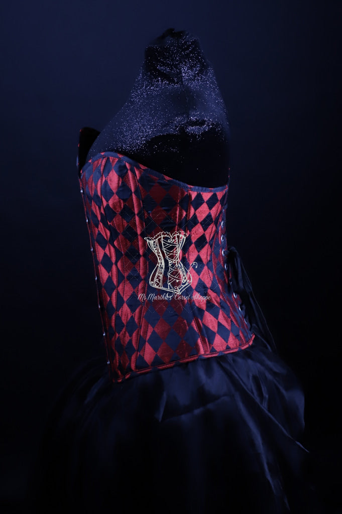 Harlequin Silk Overbust Red And Black