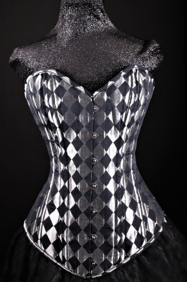 Harlequin Silk Overbust Black And Silver