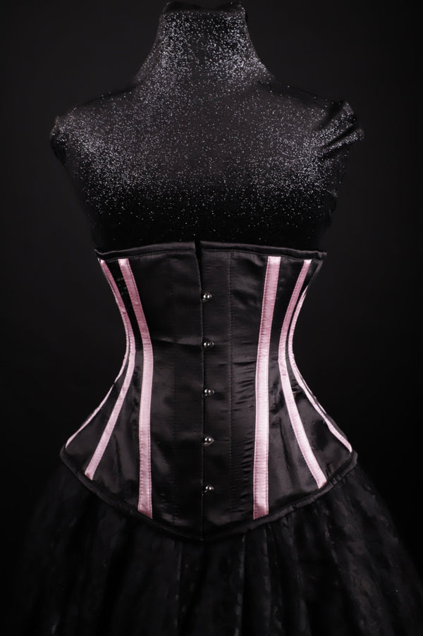 Striped Underbust Corset Black And Pink Silk