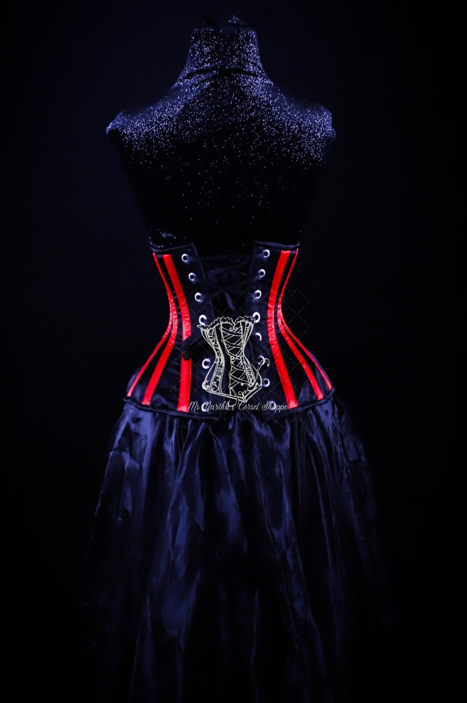 Striped Underbust Corset Red And Black Silk