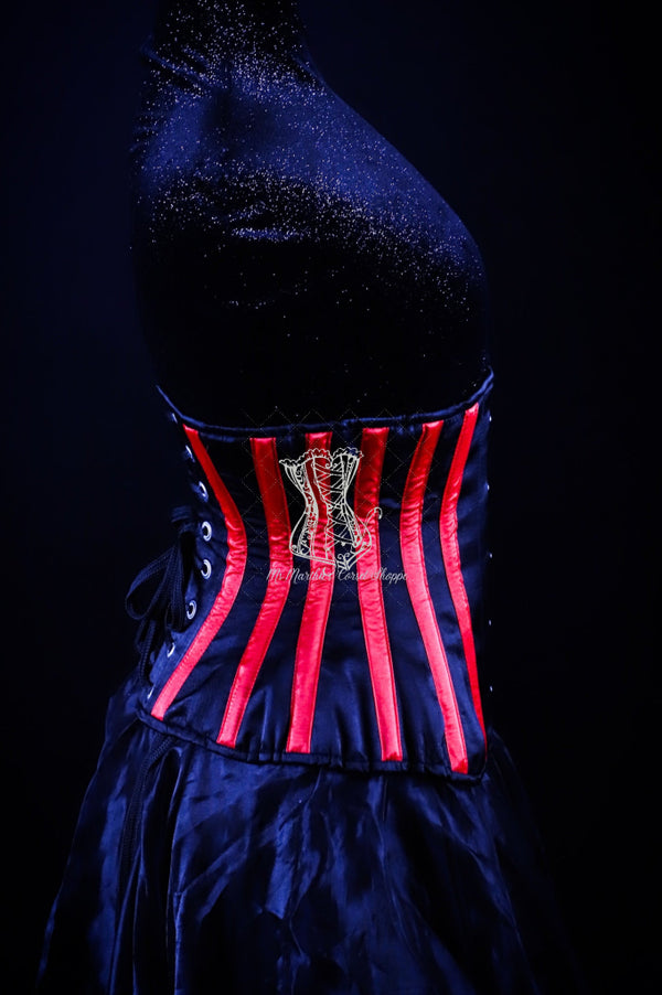 Striped Underbust Corset Red And Black Silk