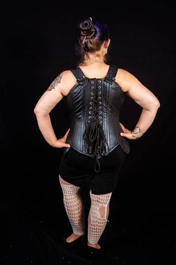 Leather Overbust Corset; Tulip in Black & White Overbust