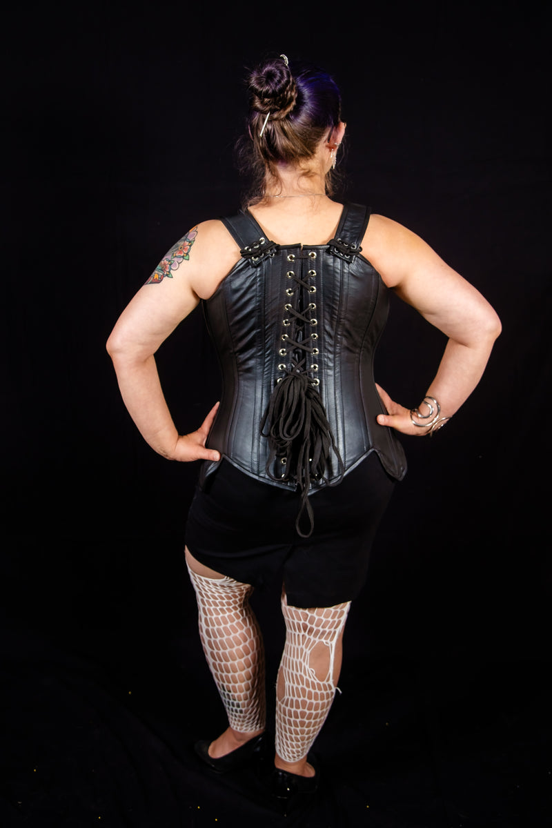 Leather Overbust Corset; Tulip in Black & White