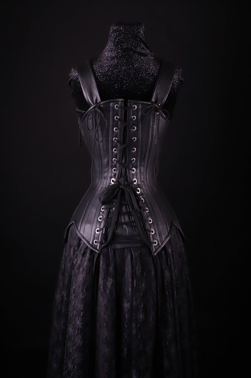 Tulip Leather Black Corset Overbust