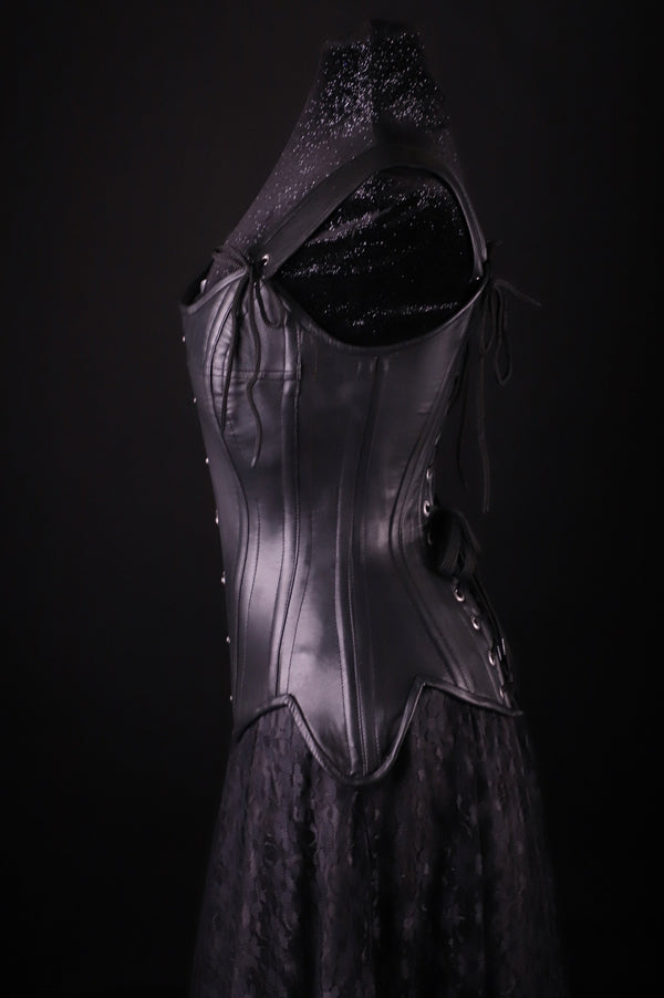 Tulip Leather Black Corset Overbust