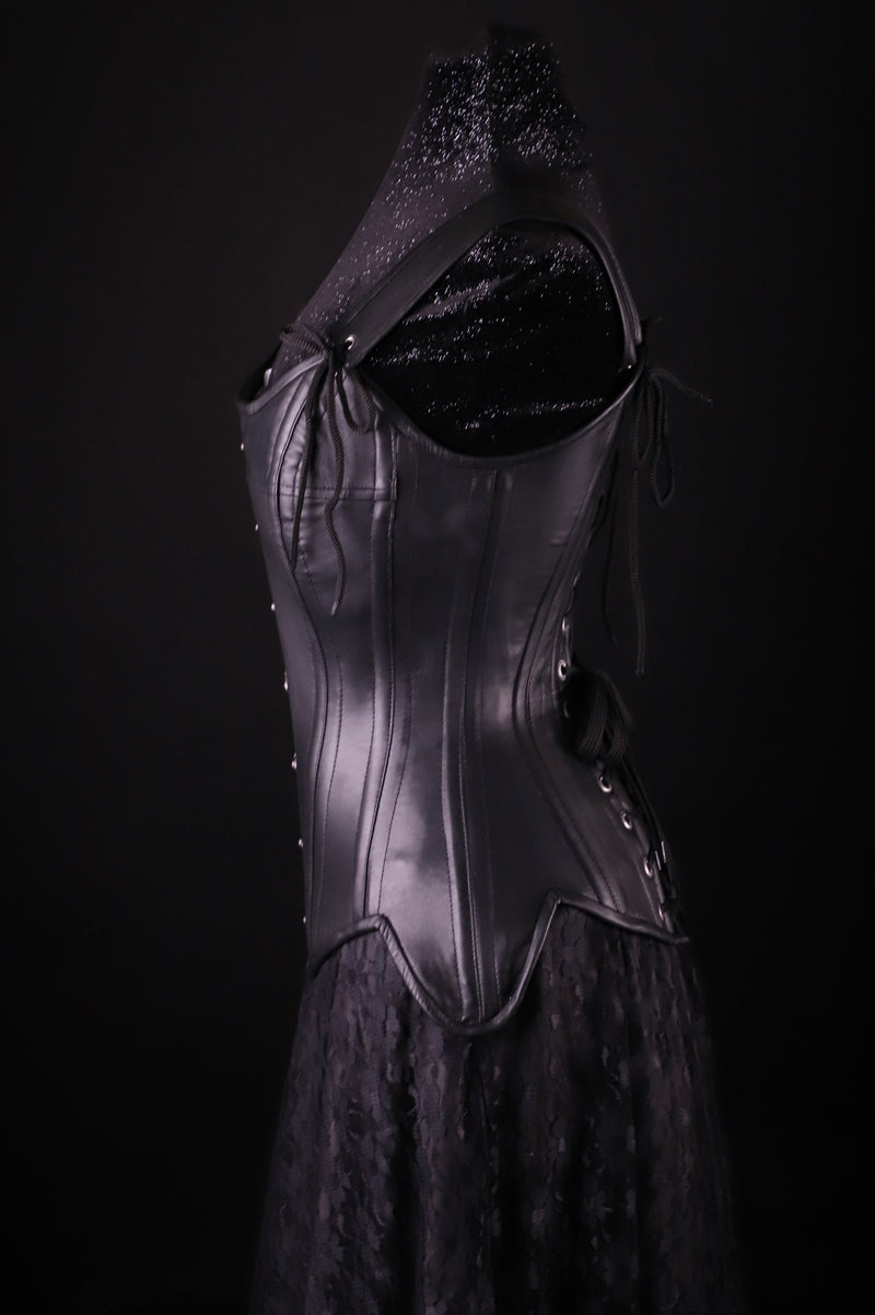 Tulip Leather Black Corset Overbust
