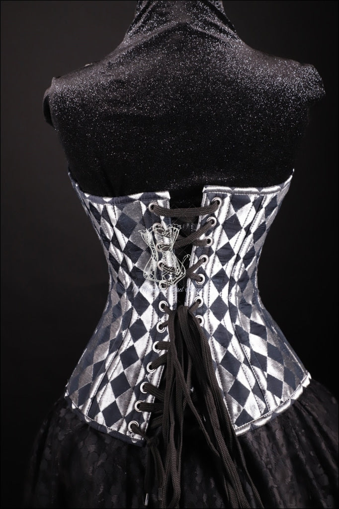 Harlequin Silk Overbust Black And Silver