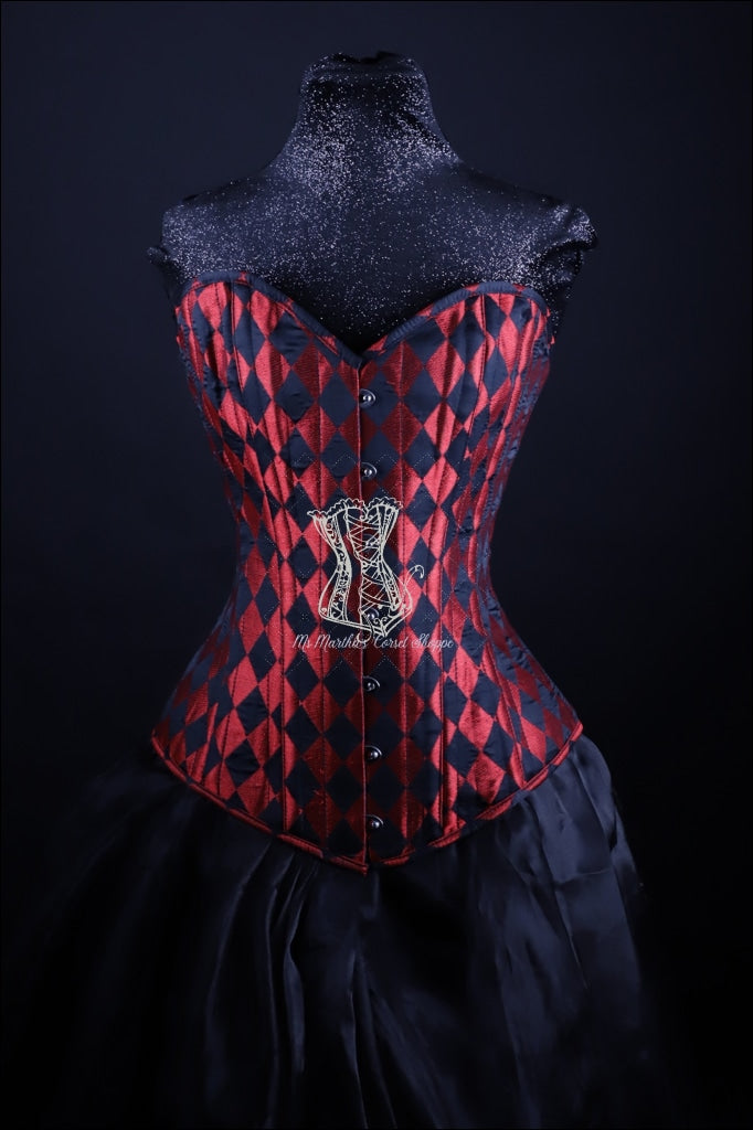 Ms. Martha Harlequin Silk Overbust Corset - Red/Black