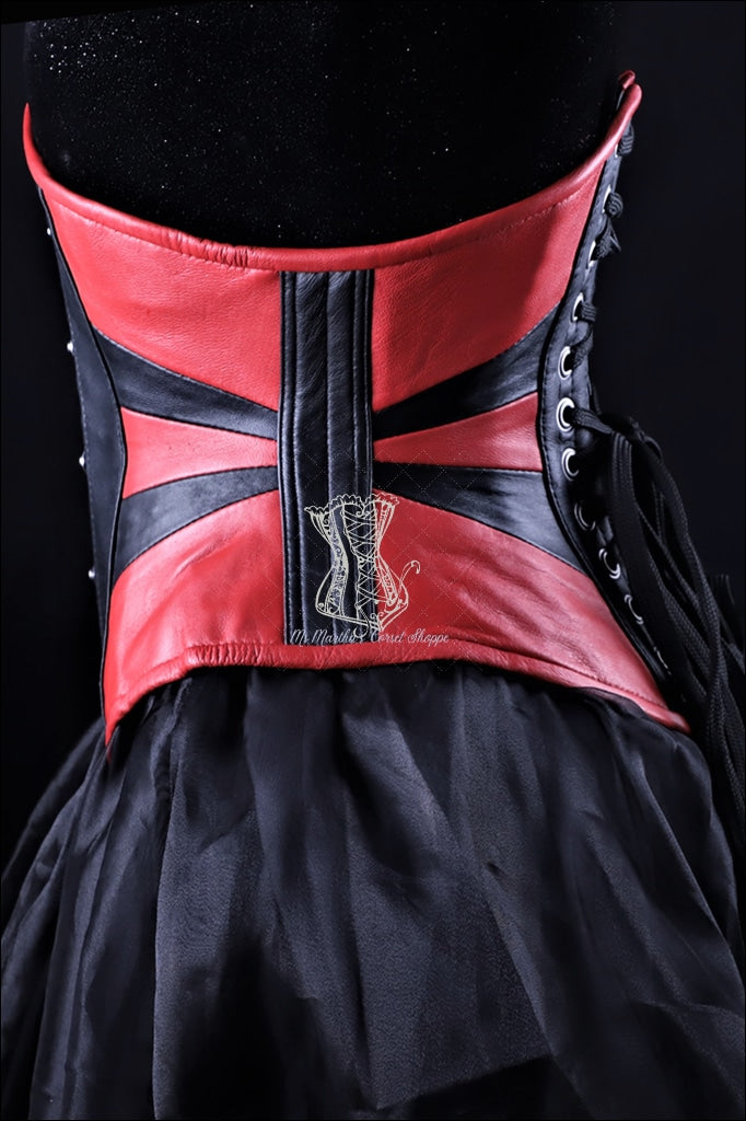 Geometric Black And Red Leather Underbust Corset
