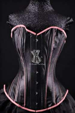 Pink Satin and Black Lace Overbust Corset