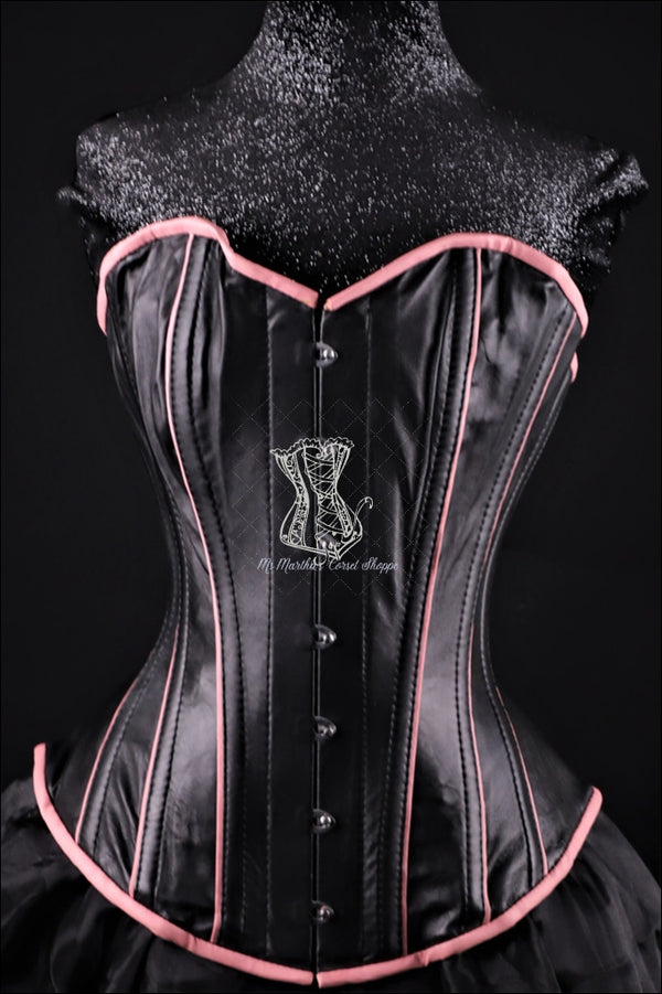 Piping Leather Black And Pink Corset Overbust