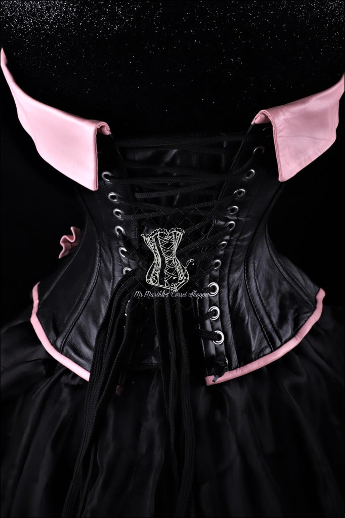 Pink And Black Satin Leather Belt Plus Size Overbust Corset Waist Training  With Black Cotton Silk Tutu Skirt Corset Dress