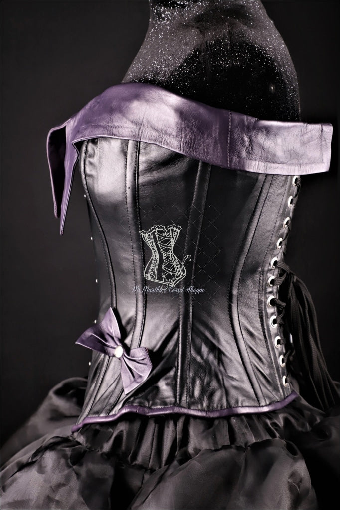 Pin-Up Girl Black And Purple Leather Corset Overbust