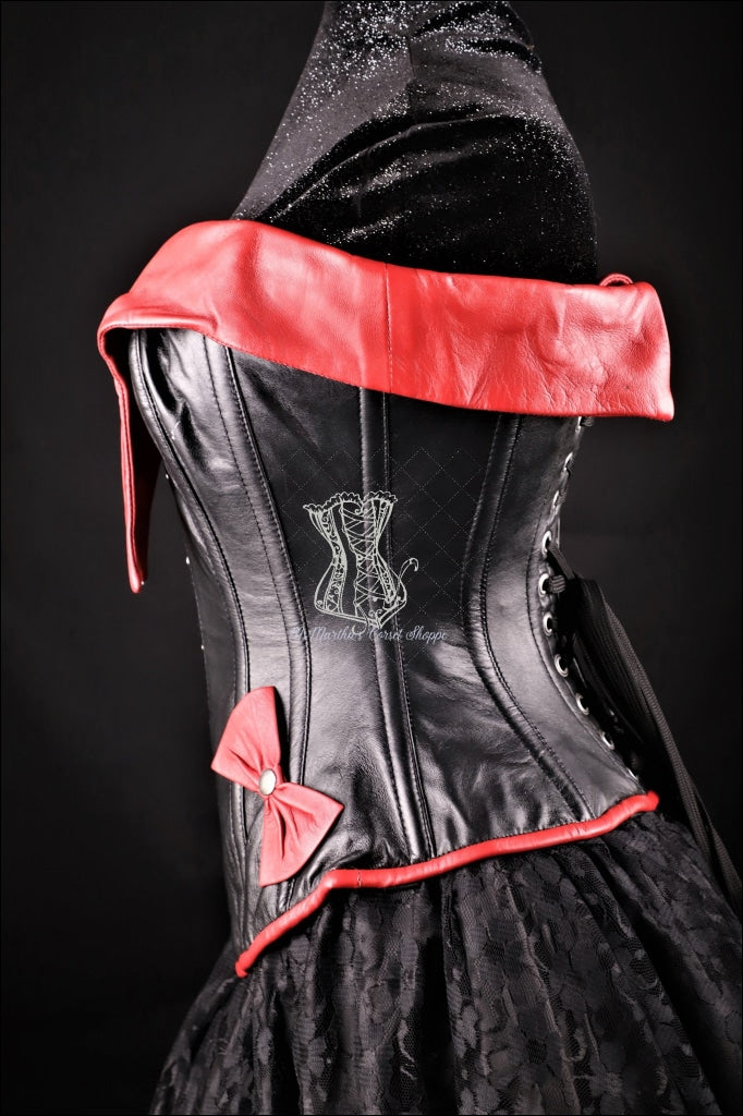 Ms. Martha Leather Pin Up Girl Overbust Corset - Black/Red