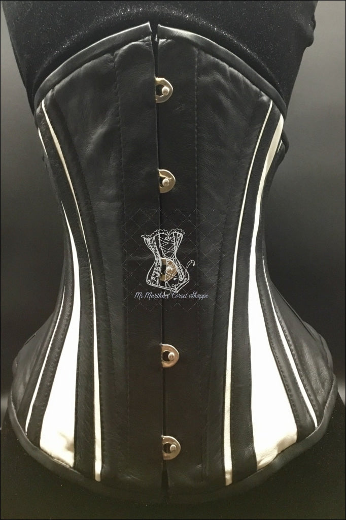 Slim Stripes Leather Black And White Underbust Corset
