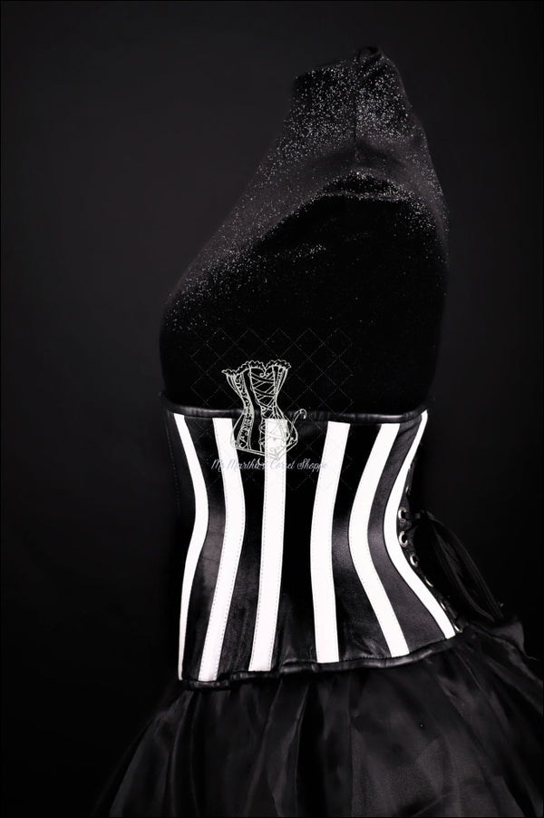 Stripes Black And White Leather Underbust Corset