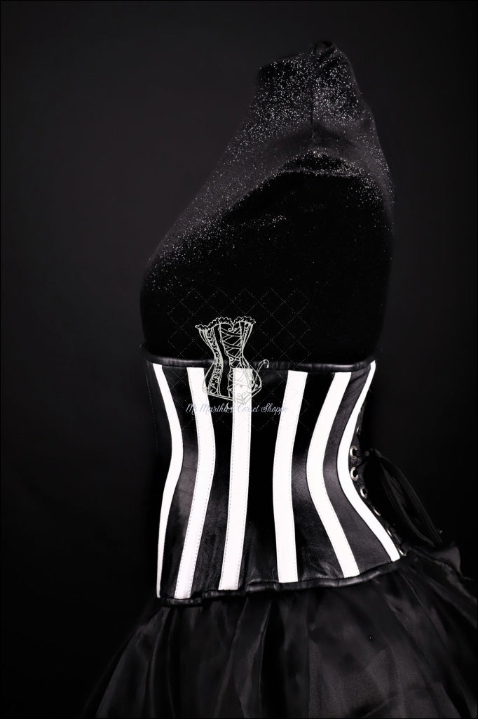 Stripes Black And White Leather Underbust Corset