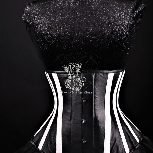 Ms. Martha Leather Stripes Underbust Corset - Black/White