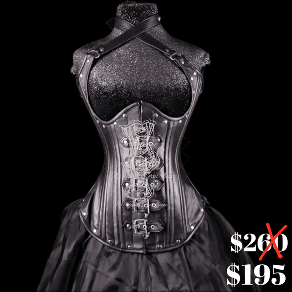 Lowndes Steel Boned Overbust Black Corset with Chains