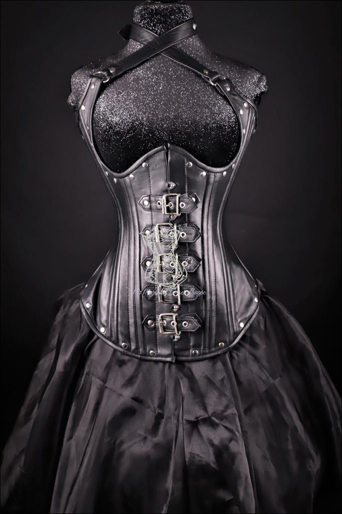 Ms. Martha Leather Underbust Corset with Buckles - Black