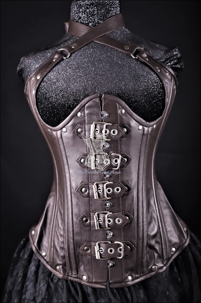 Ms. Martha Leather Underbust Corset with Buckles - Brown