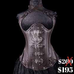 Ms. Martha Leather Underbust Corset With Buckles - Brown