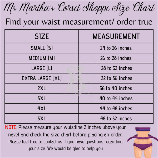 Size Chart of Ms. Martha Corset Shoppe