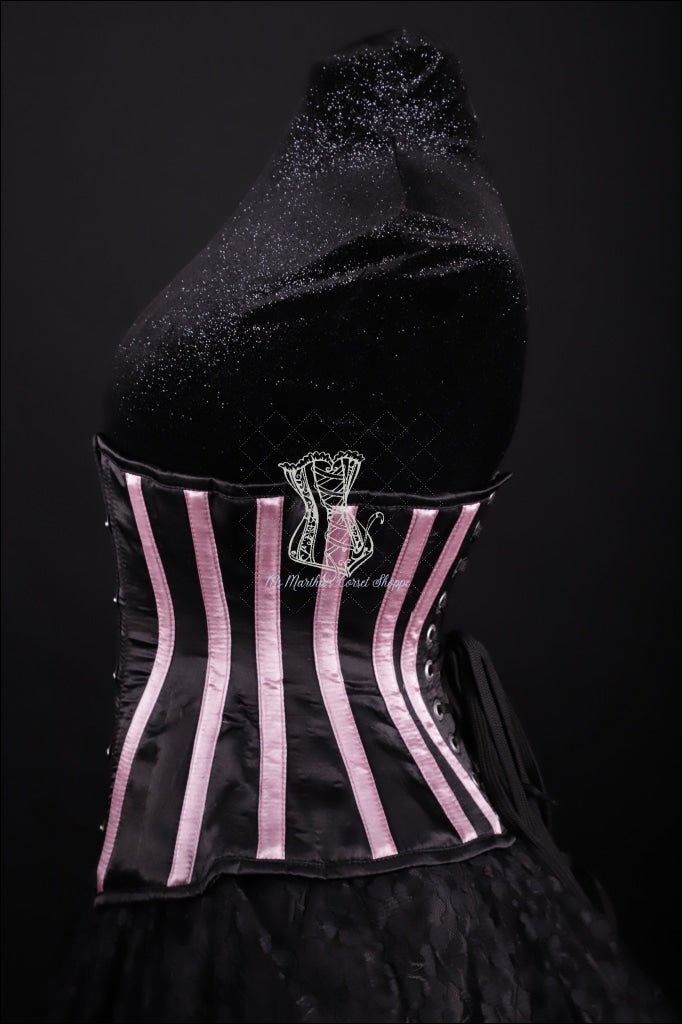Striped Underbust Corset Black And Pink Silk