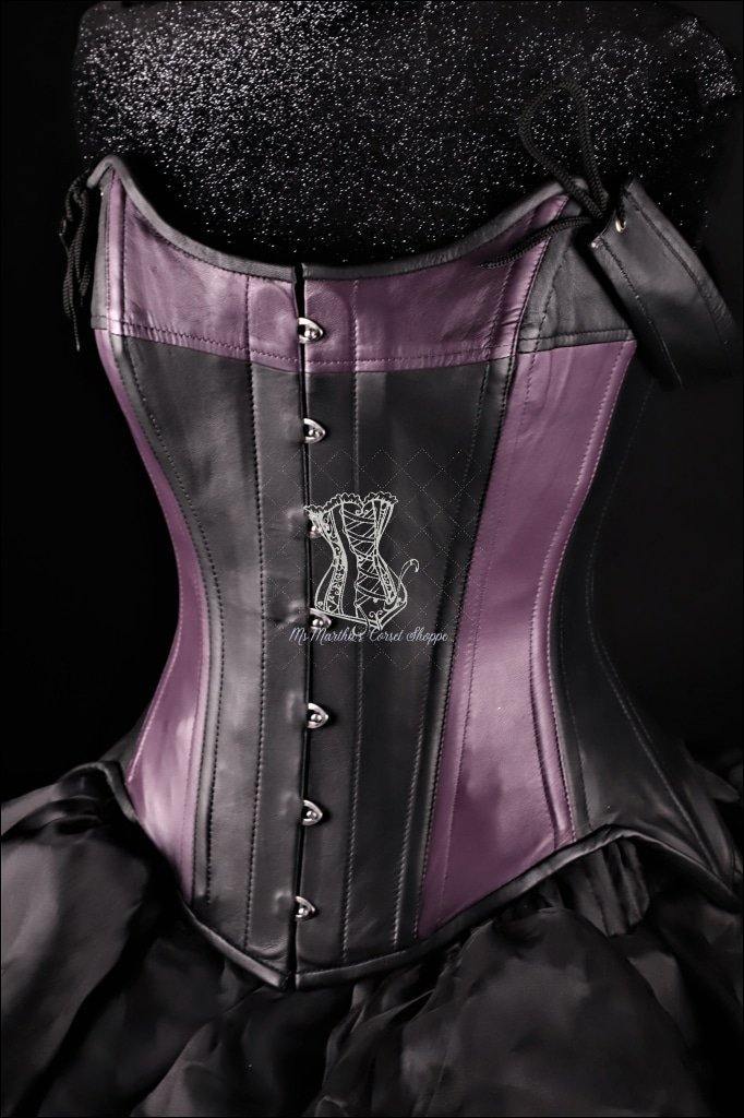 Leather Overbust Corset The TULIP Black Purple